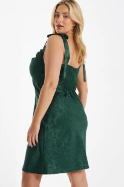 Curve Bottle Green Satin Jacquard Floral Dress -Deals Clothifyr Store 00100036016 XB