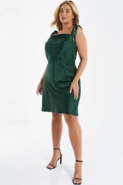 Curve Bottle Green Satin Jacquard Floral Dress -Deals Clothifyr Store 00100036016 XS
