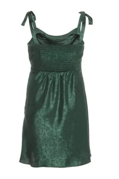 Curve Bottle Green Satin Jacquard Floral Dress -Deals Clothifyr Store 00100036016 ZB