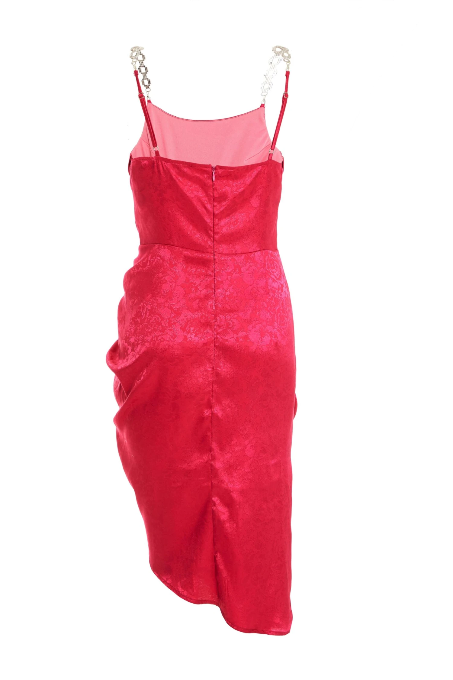 Petite Pink Satin Jacquard Floral Ruched Dress 7 Petite Pink Satin Jacquard Floral Ruched Dress - Image 5