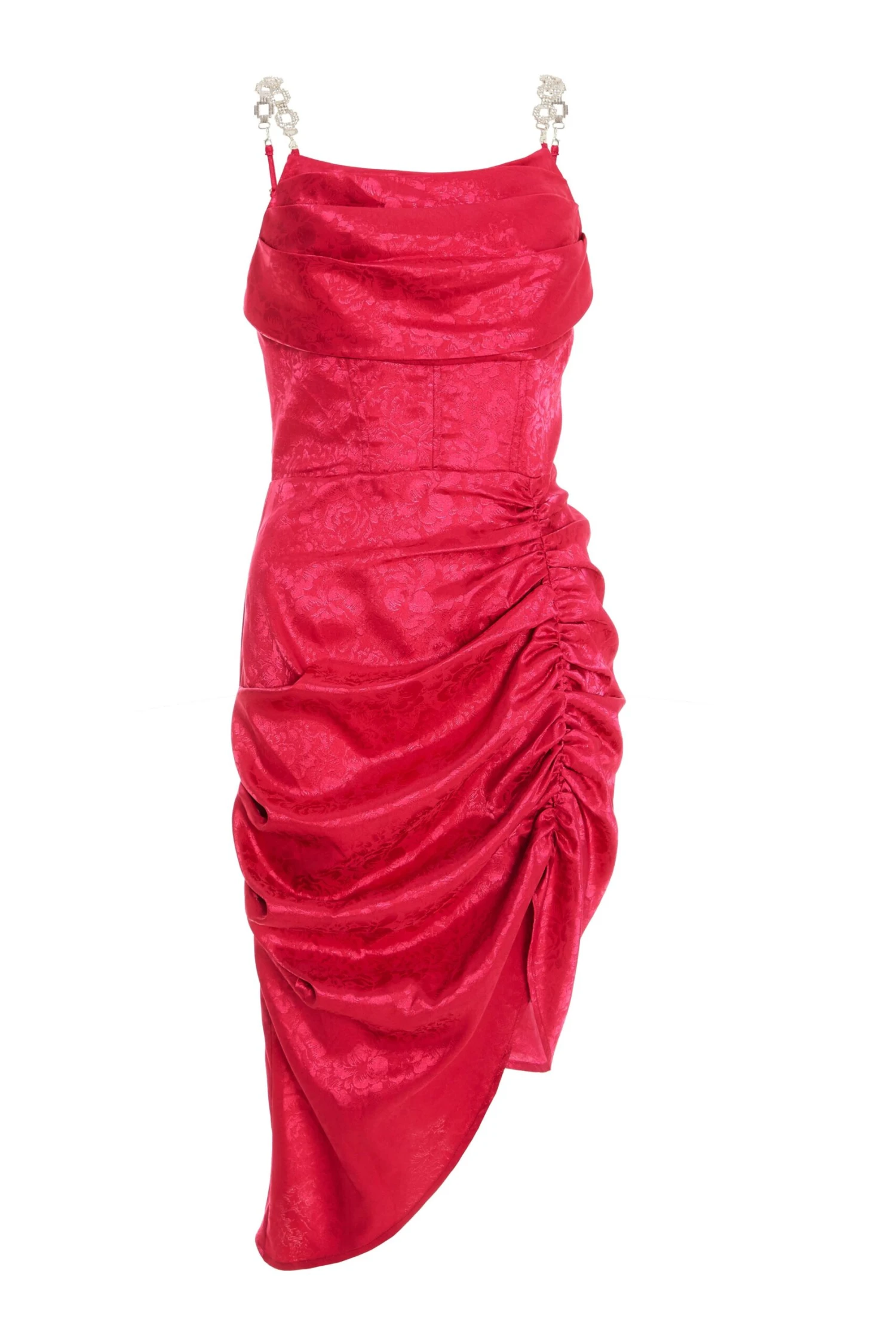 Petite Pink Satin Jacquard Floral Ruched Dress 3 Petite Pink Satin Jacquard Floral Ruched Dress