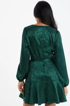 Petite Bottle Green Satin Jacquard Floral Mini Dress 10 Petite Bottle Green Satin Jacquard Floral Mini Dress -Deals Clothifyr Store 00100036028 XB