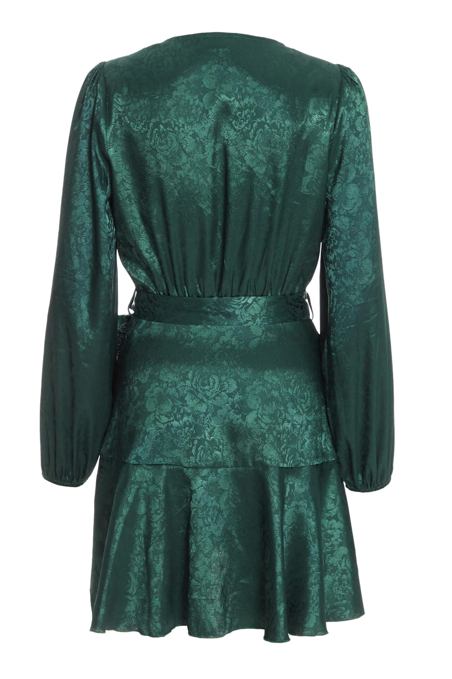 Petite Bottle Green Satin Jacquard Floral Mini Dress 7 Petite Bottle Green Satin Jacquard Floral Mini Dress - Image 5