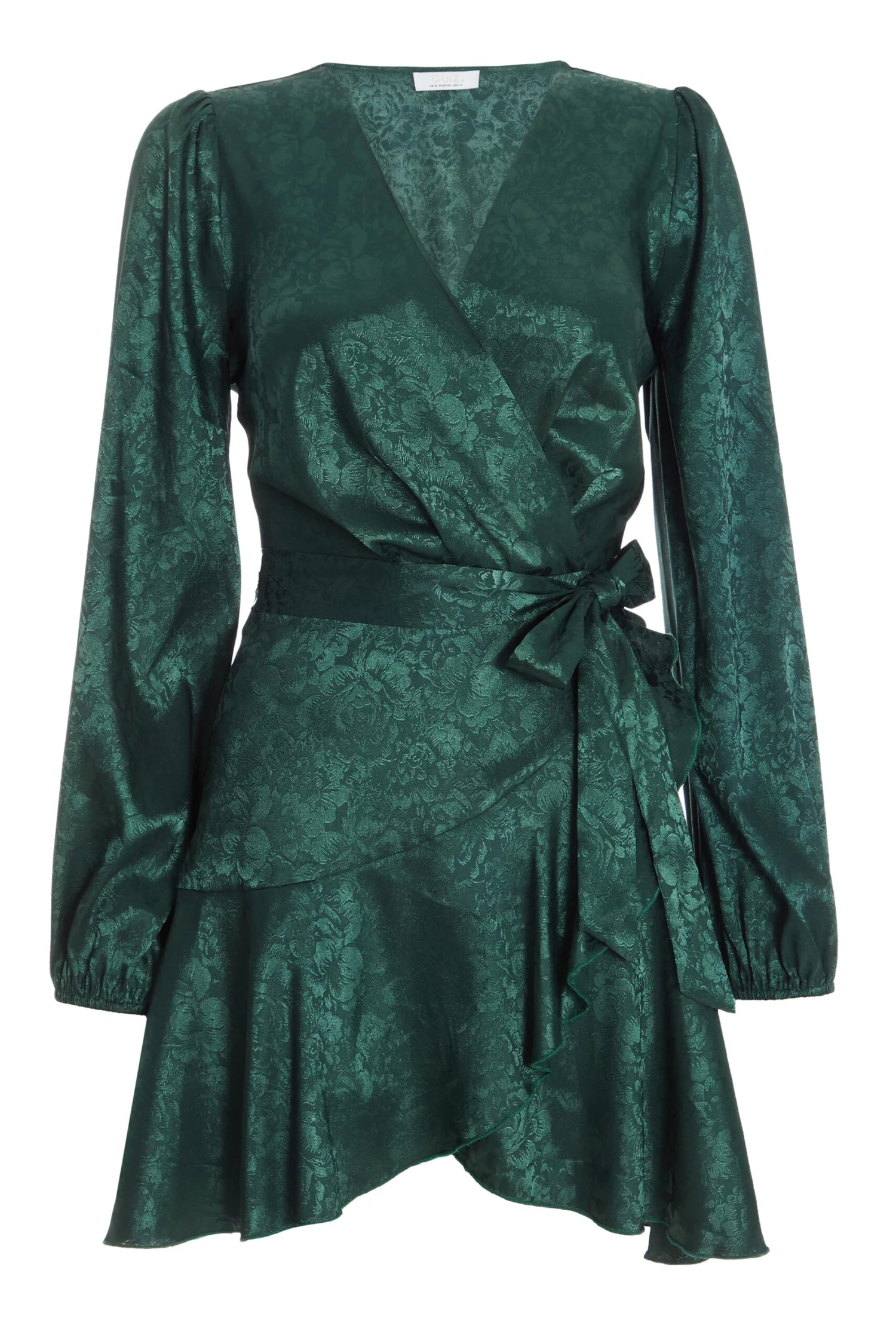Petite Bottle Green Satin Jacquard Floral Mini Dress 3 Petite Bottle Green Satin Jacquard Floral Mini Dress