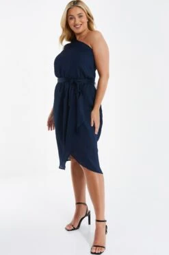 Curve Navy Satin One Shoulder Midi Dress 11 Curve Navy Satin One Shoulder Midi Dress -Deals Clothifyr Store 00100036029 XS