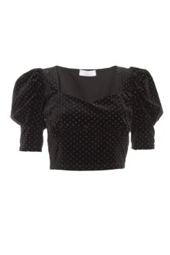 Black Velvet Glitter Polka Dot Crop Top