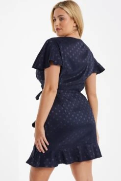Curve Navy Satin Polka Dot Wrap Dress -Deals Clothifyr Store 00100036061 XB