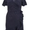 Curve Navy Satin Polka Dot Wrap Dress -Deals Clothifyr Store 00100036061 ZM