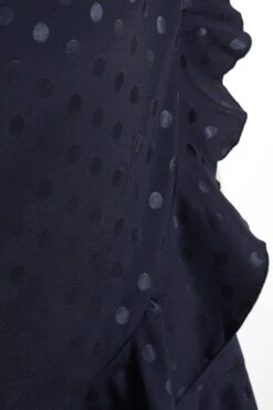 Curve Navy Satin Polka Dot Wrap Dress -Deals Clothifyr Store 00100036061 ZS