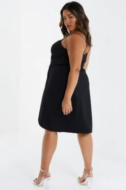 Curve Black Wrap Midi Bodycon Dress -Deals Clothifyr Store 00100036063 XB