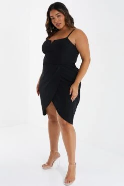Curve Black Wrap Midi Bodycon Dress -Deals Clothifyr Store 00100036063 XS