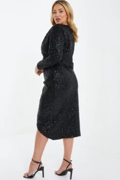 Curve Black Sequin Wrap Midi Dress 10 Curve Black Sequin Wrap Midi Dress -Deals Clothifyr Store 00100036098 XB