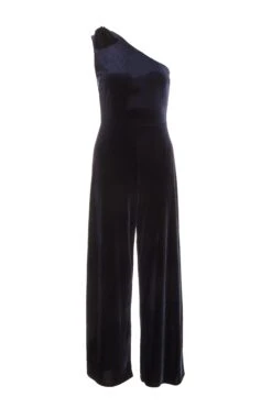 Petite Navy Velvet Bow Palazzo Jumpsuit
