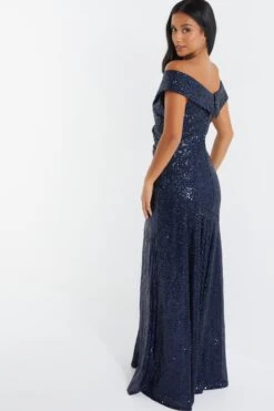 Petite Navy Sequin Ruched Maxi Dress -Deals Clothifyr Store 00100036118 XB