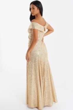 Petite Gold Sequin Ruched Maxi Dress -Deals Clothifyr Store 00100036119 XB