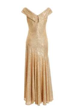 Petite Gold Sequin Ruched Maxi Dress -Deals Clothifyr Store 00100036119 ZB