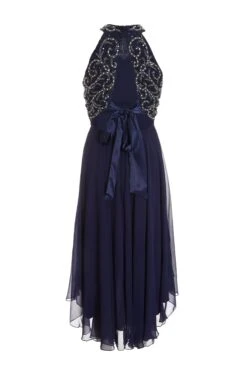 Petite Navy Sequin Chiffon Halter Neck Midi Dress -Deals Clothifyr Store 00100036126 ZB