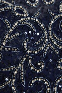 Petite Navy Sequin Chiffon Halter Neck Midi Dress -Deals Clothifyr Store 00100036126 ZS