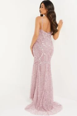 Petite Pink Sequin Fishtail Maxi Dress -Deals Clothifyr Store 00100036127 XB