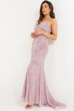 Petite Pink Sequin Fishtail Maxi Dress -Deals Clothifyr Store 00100036127 XS