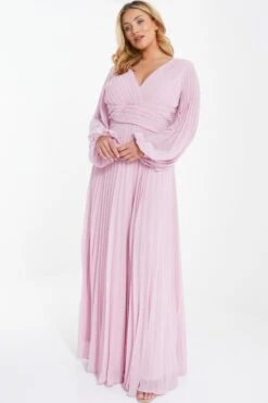 Curve Pink Pleated Chiffon Maxi Dress -Deals Clothifyr Store 00100036128 XS