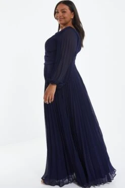 Curve Navy Pleated Chiffon Maxi Dress -Deals Clothifyr Store 00100036129 XB