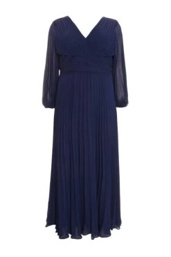 Curve Navy Pleated Chiffon Maxi Dress