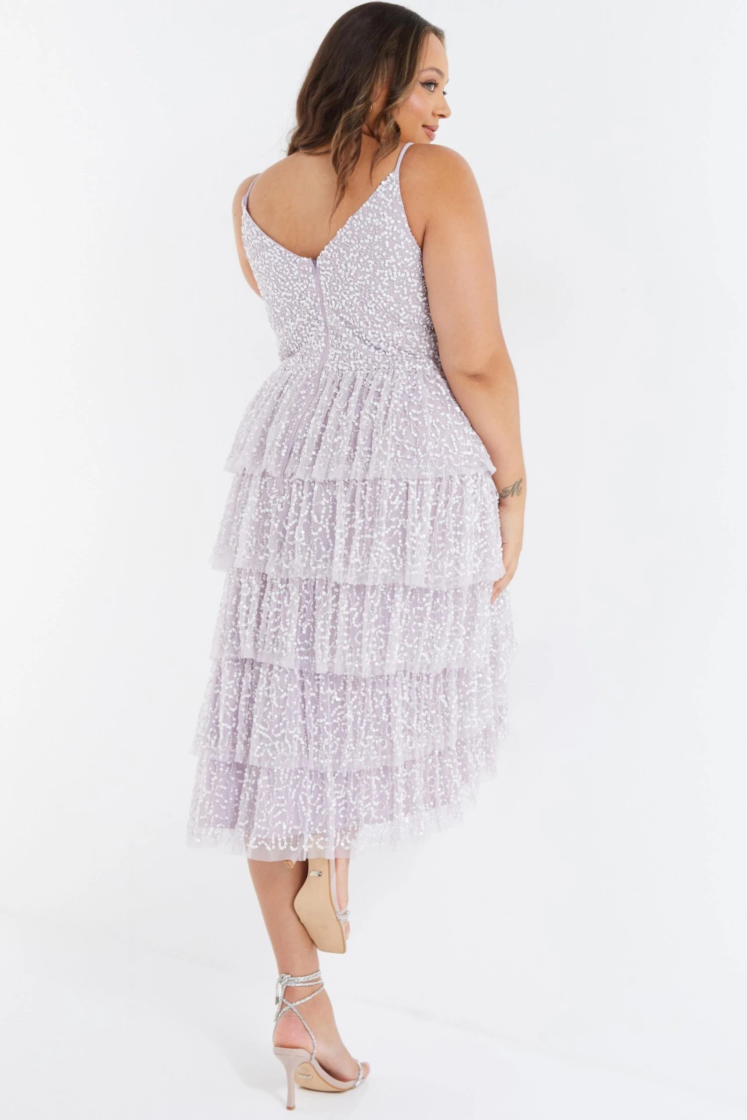 Curve Lilac Sequin Tiered Midi Dress 5 Curve Lilac Sequin Tiered Midi Dress - Image 3