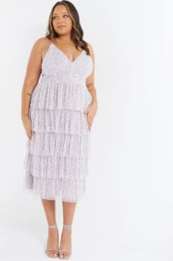 Curve Lilac Sequin Tiered Midi Dress 9 Curve Lilac Sequin Tiered Midi Dress -Deals Clothifyr Store 00100036130 XM