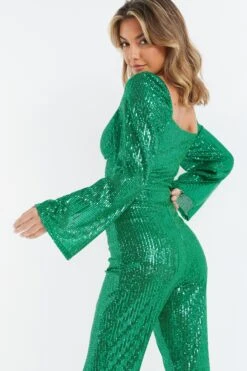 Green Sequin Cut Out Crop Top -Deals Clothifyr Store 00100036165 XB