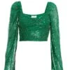 Green Sequin Cut Out Crop Top -Deals Clothifyr Store 00100036165 ZM