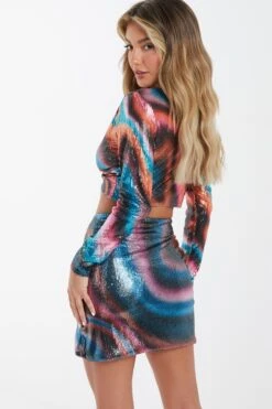 Multicoloured Sequin Marble Print Mini Skirt -Deals Clothifyr Store 00100036199 XB