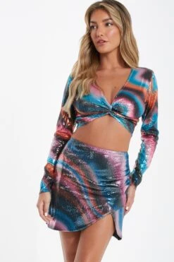 Multicoloured Sequin Marble Print Mini Skirt -Deals Clothifyr Store 00100036199 XM