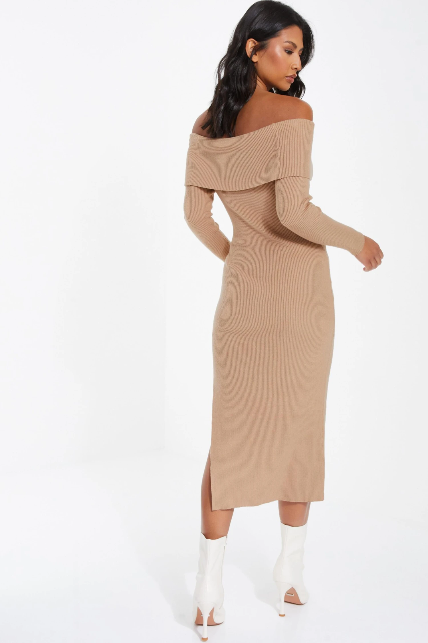 Camel Ribbed Knit Bodycon Midi Dress 5 Camel Ribbed Knit Bodycon Midi Dress - Image 3
