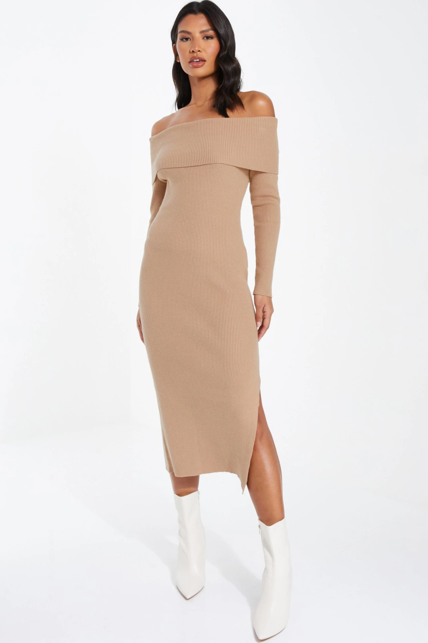 Camel Ribbed Knit Bodycon Midi Dress 4 Camel Ribbed Knit Bodycon Midi Dress - Image 2