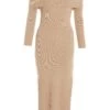 Camel Ribbed Knit Bodycon Midi Dress -Deals Clothifyr Store 00100036206 ZM