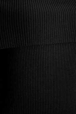 Black Ribbed Knit Bodycon Midi Dress -Deals Clothifyr Store 00100036207 ZS