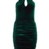 Petite Bottle Green Velvet Diamante Halter Neck Dress -Deals Clothifyr Store 00100036273 ZM