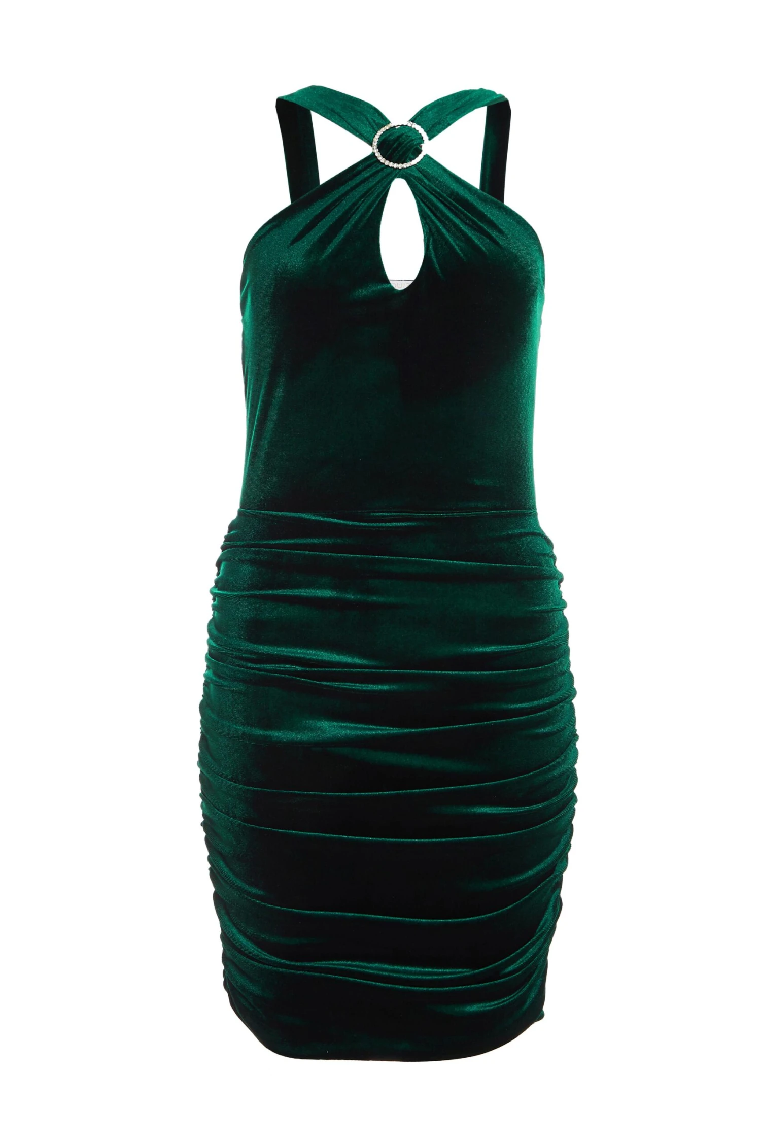 Petite Bottle Green Velvet Diamante Halter Neck Dress 3 Petite Bottle Green Velvet Diamante Halter Neck Dress