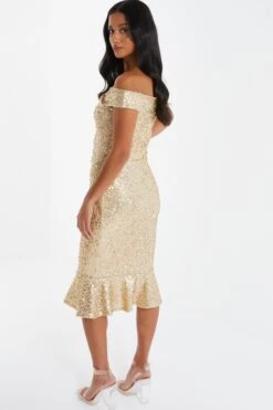 Petite Gold Sequin Bardot Midi Dress 10 Petite Gold Sequin Bardot Midi Dress -Deals Clothifyr Store 00100036303 XB