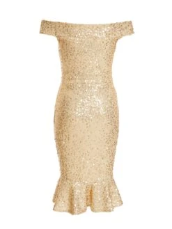 Petite Gold Sequin Bardot Midi Dress 12 Petite Gold Sequin Bardot Midi Dress -Deals Clothifyr Store 00100036303 ZB