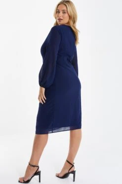 Curve Navy Chiffon Knot Midi Dress -Deals Clothifyr Store 00100036321 XB