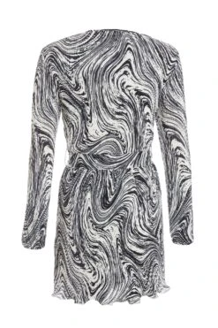 Black Plisse Swirl Wrap Dress -Deals Clothifyr Store 00100036323 ZB
