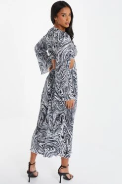 Petite Black Plisse Swirl Midaxi Dress -Deals Clothifyr Store 00100036324 XB