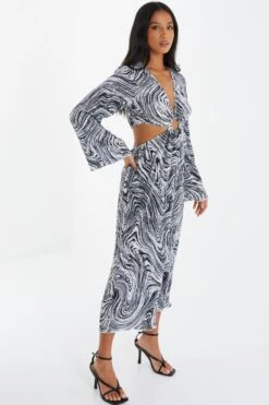 Petite Black Plisse Swirl Midaxi Dress -Deals Clothifyr Store 00100036324 XS