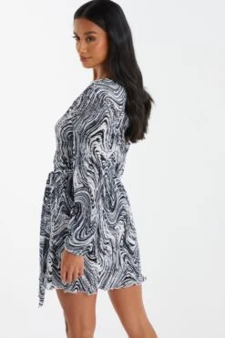 Petite Black Plisse Swirl Wrap Dress -Deals Clothifyr Store 00100036325 XB