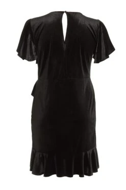 Curve Black Velvet Frill Dress 12 Curve Black Velvet Frill Dress -Deals Clothifyr Store 00100036328 ZB