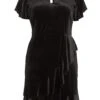 Curve Black Velvet Frill Dress -Deals Clothifyr Store 00100036328 ZM