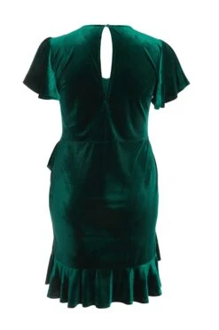 Curve Bottle Green Velvet Frill Dress -Deals Clothifyr Store 00100036329 ZB