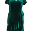 Curve Bottle Green Velvet Frill Dress
